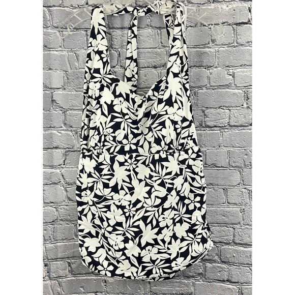Lands End Womens Halter Swimsuit Top Black & White Floral Print Size 22W - Picture 1 of 6